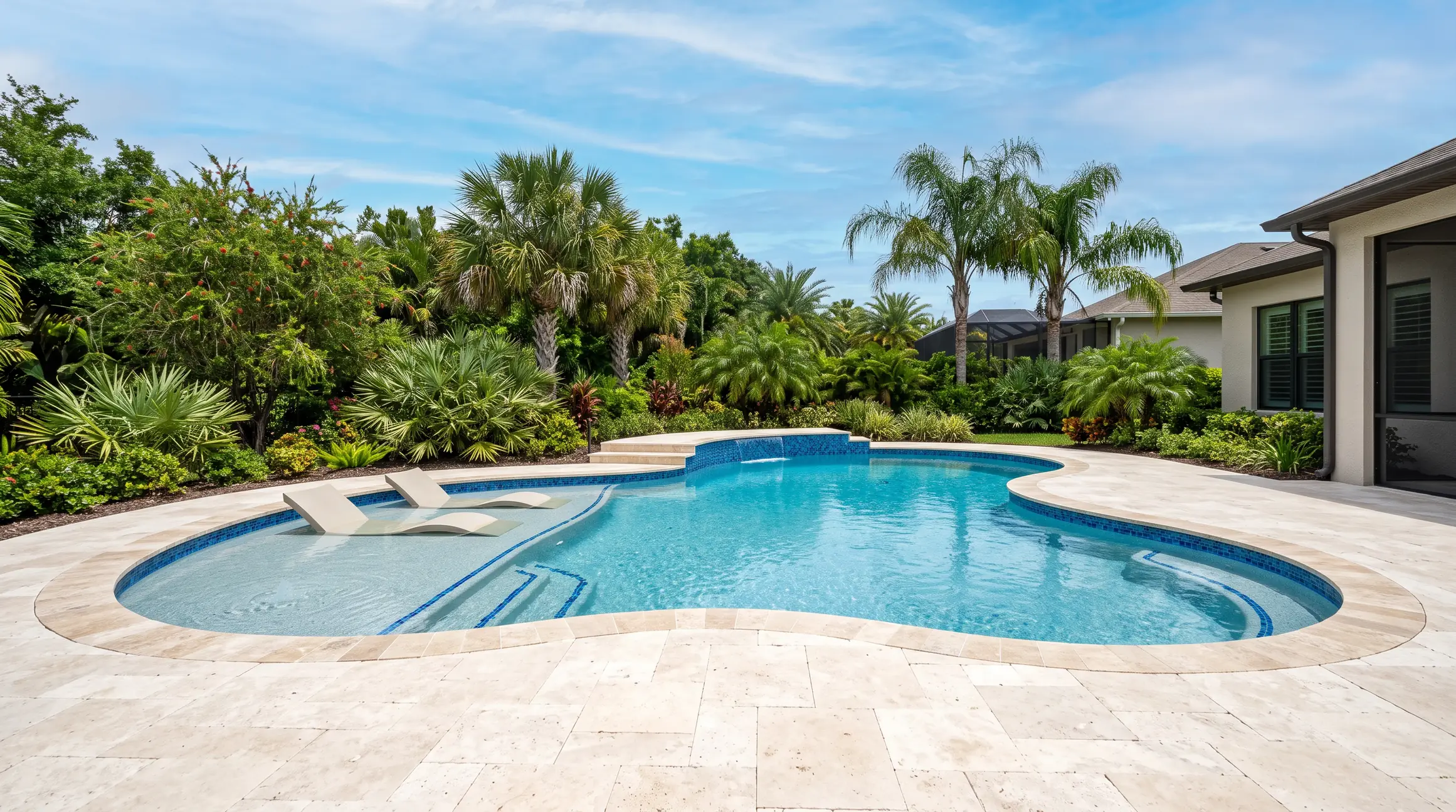 After: same pool with new tile, coping, pavers, and finish