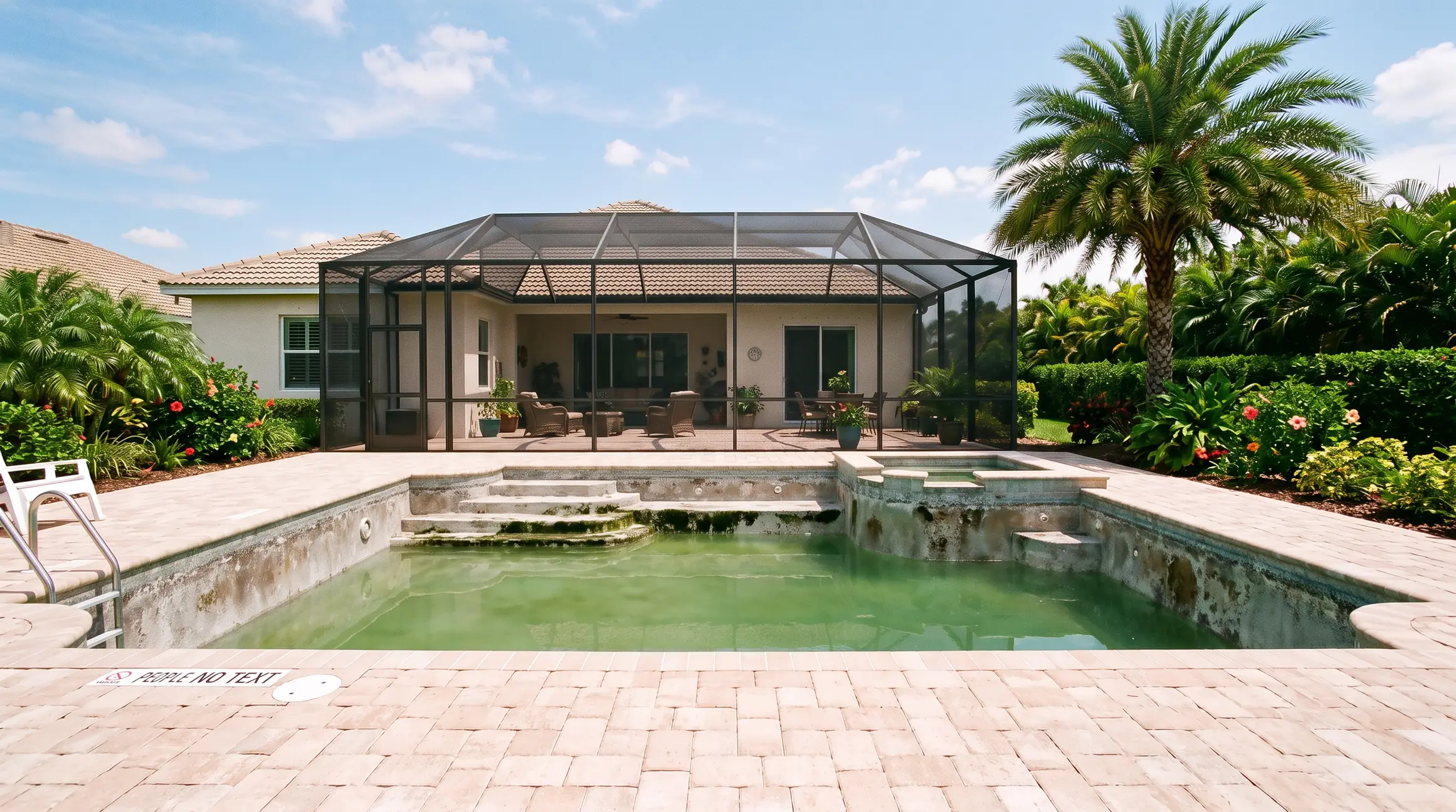 Before: stained, rough backyard pool finish